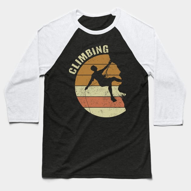 Retro Vintage Climbing Mountain Climber Baseball T-Shirt by Tesszero